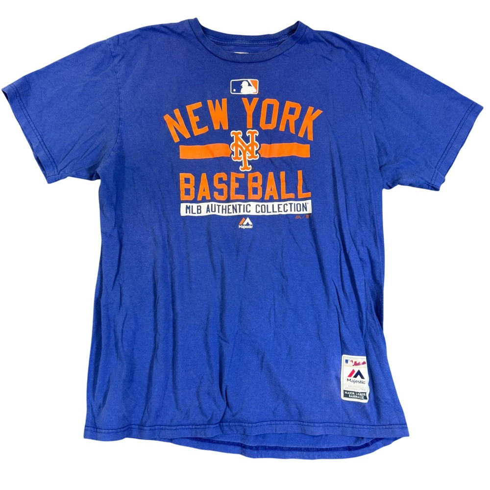 Majestic New York Mets T Shirt Mens XL Blue MLB Authentic Collection Triple Peak